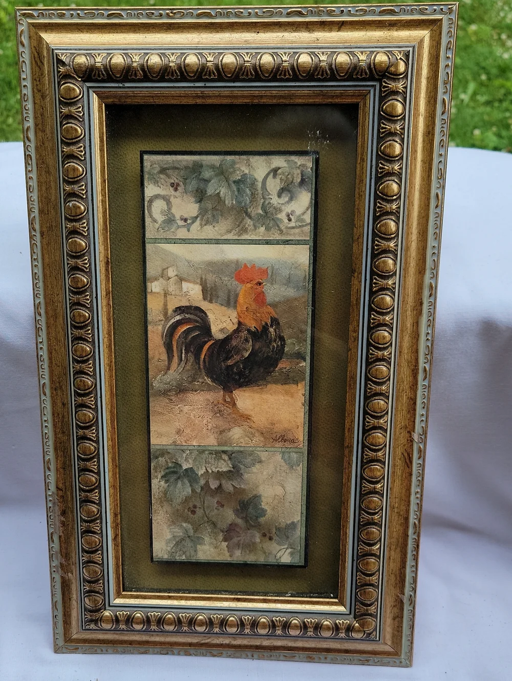 Rooster Framed Wall Art in Gold and Olive